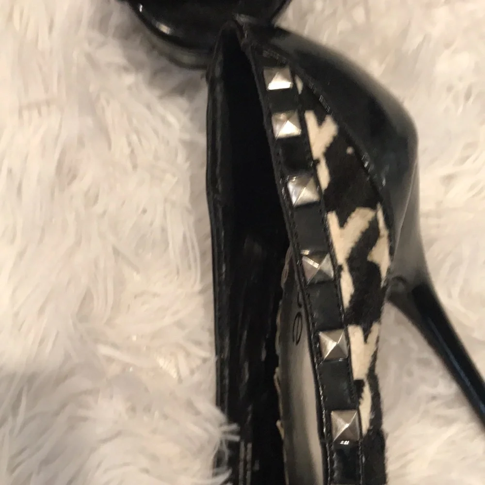 Bebe studded platform houndstooth stilettos